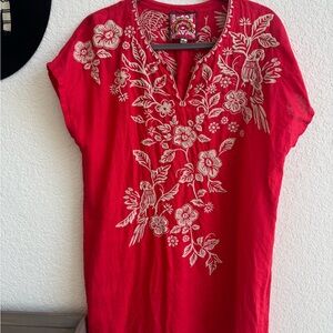 Embroidered Red Floral Women's Top